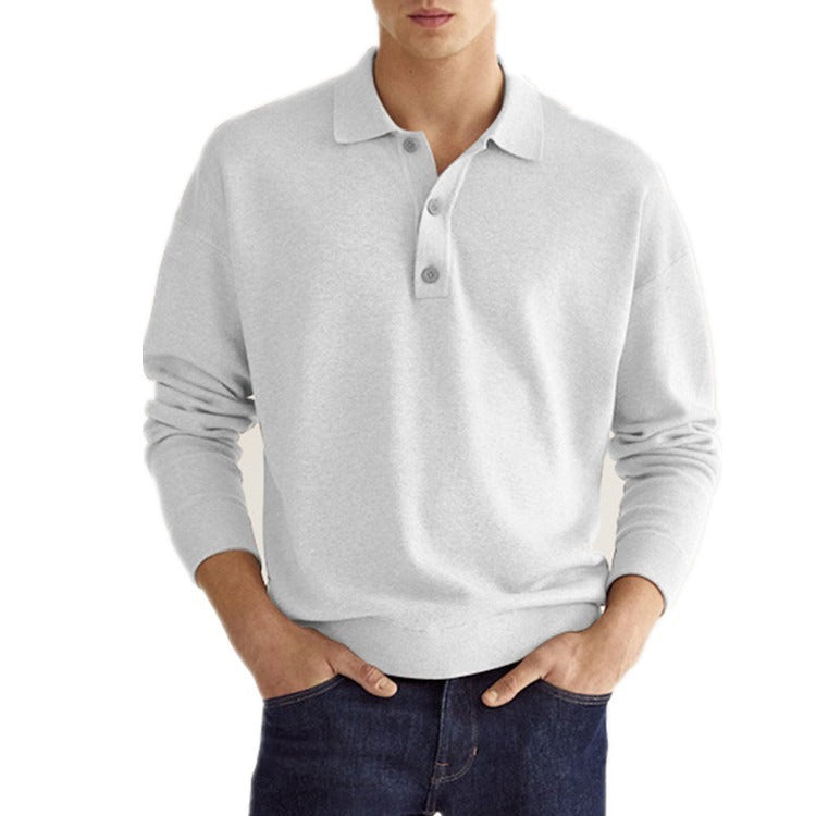 Autumn Long Sleeve V-neck Buttons Men's Casual Polo Shirt