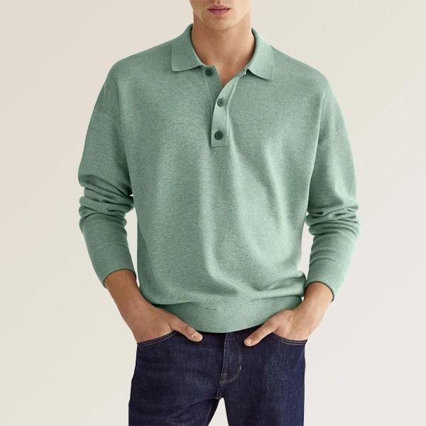 Autumn Long Sleeve V-neck Buttons Men's Casual Polo Shirt