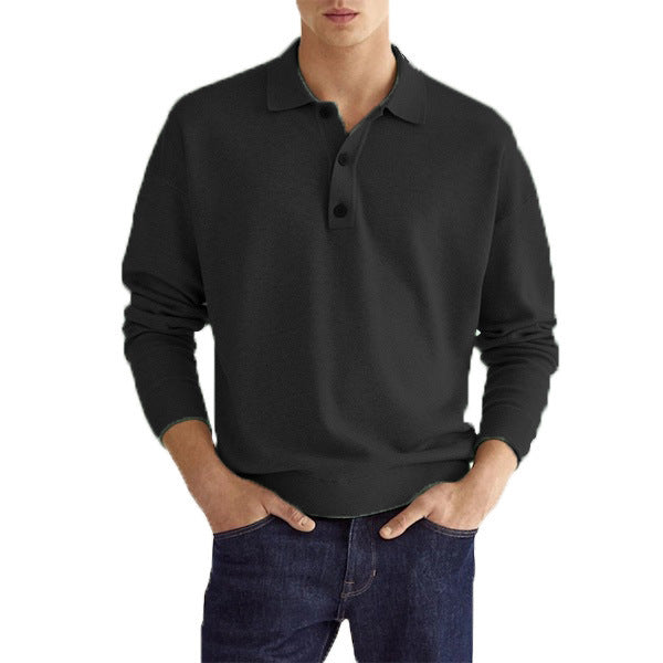 Autumn Long Sleeve V-neck Buttons Men's Casual Polo Shirt