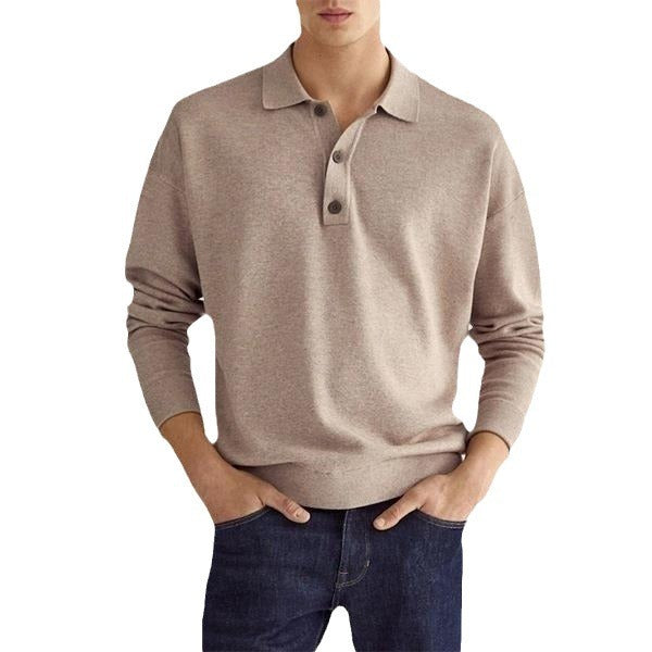 Autumn Long Sleeve V-neck Buttons Men's Casual Polo Shirt