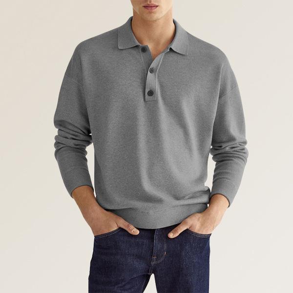 Autumn Long Sleeve V-neck Buttons Men's Casual Polo Shirt