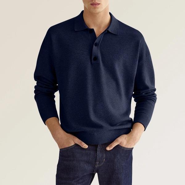 Autumn Long Sleeve V-neck Buttons Men's Casual Polo Shirt