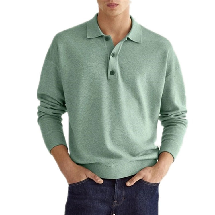 Autumn Long Sleeve V-neck Buttons Men's Casual Polo Shirt