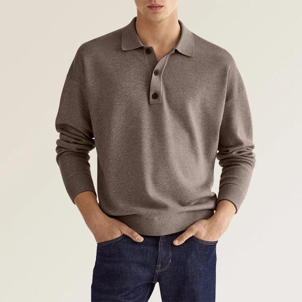 Autumn Long Sleeve V-neck Buttons Men's Casual Polo Shirt